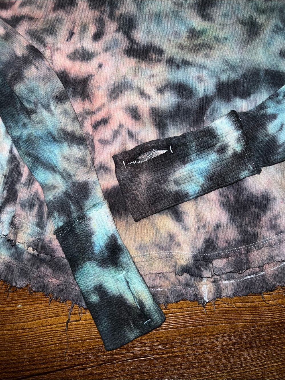 We The Free Waffle Knit Pastel Tie Dye Thermal Raw Hem Distressed Top Size XS - Picture 8 of 11